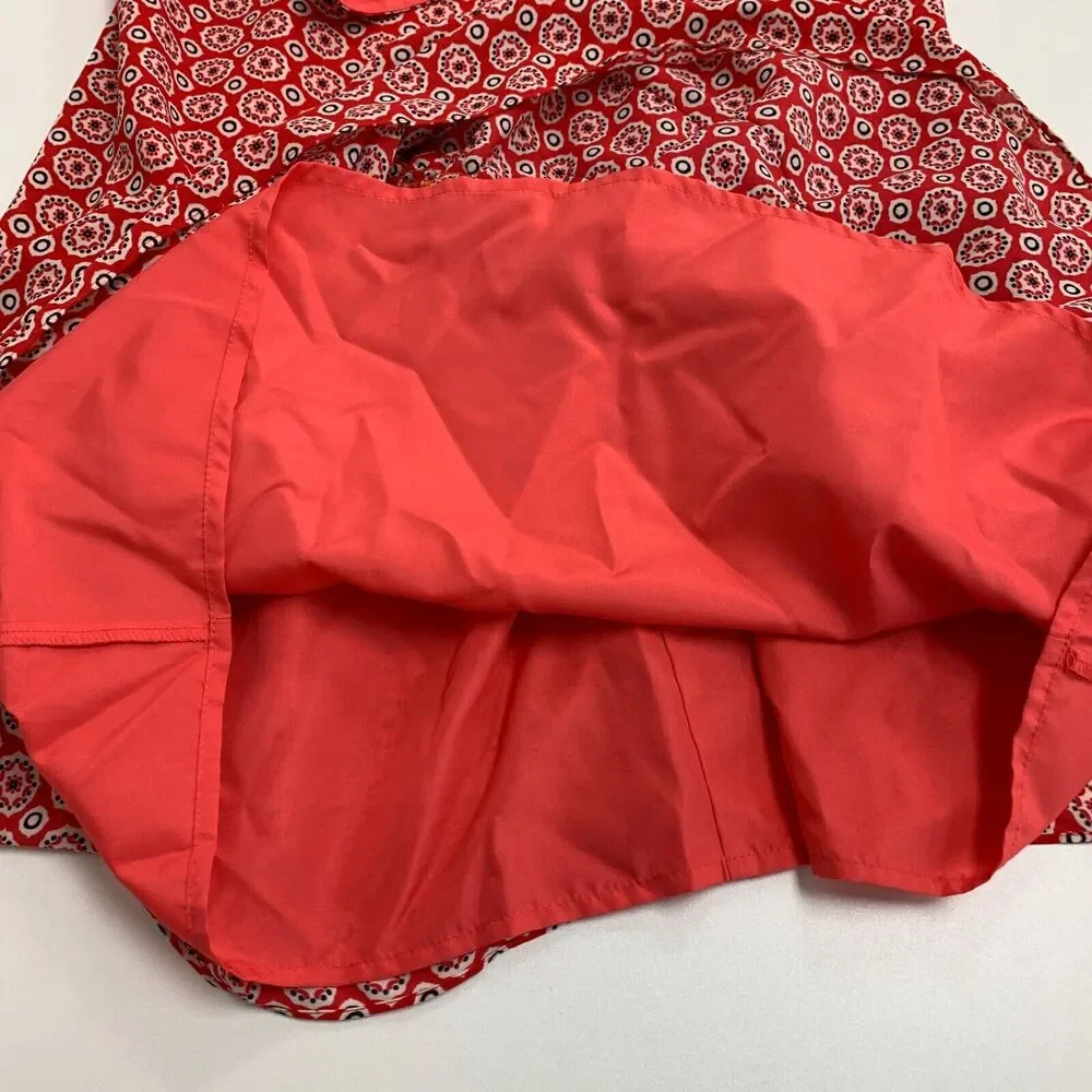 J Crew Ruffle Hem Dress Womens 0 Red Printed Spaghetti Drop Waist Knee Length